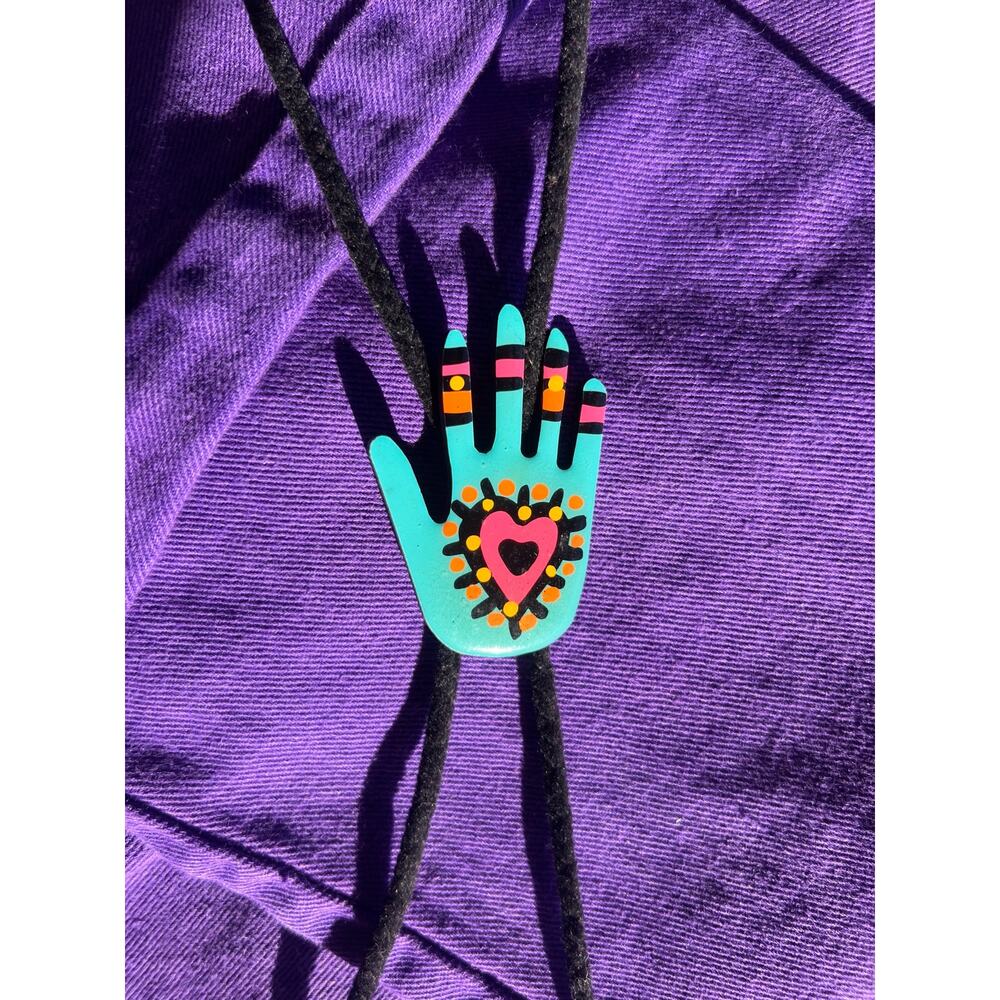 Heart Hand Vintage Handmade Art to Wear Southwest Western Bolo Tie